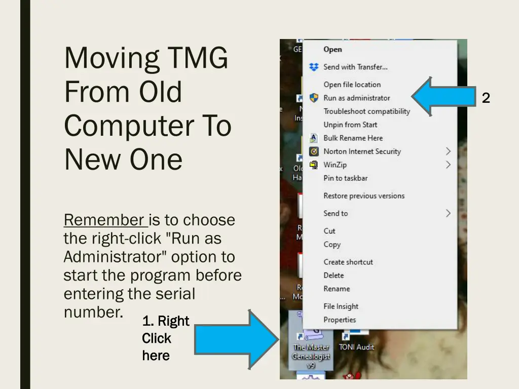 moving tmg from old computer to new one 1