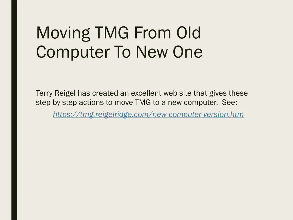 moving tmg from old computer to new one