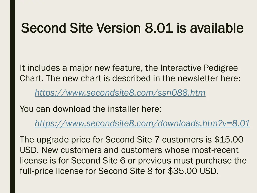 second site version second site version 8 01