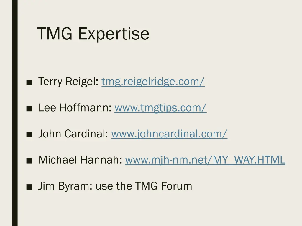 tmg expertise