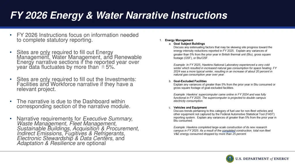 fy 2026 energy water narrative instructions