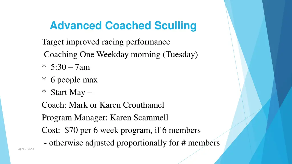 advanced coached sculling