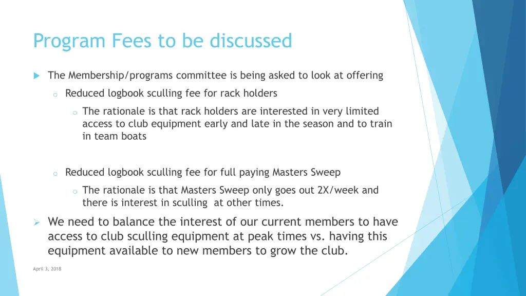 program fees to be discussed