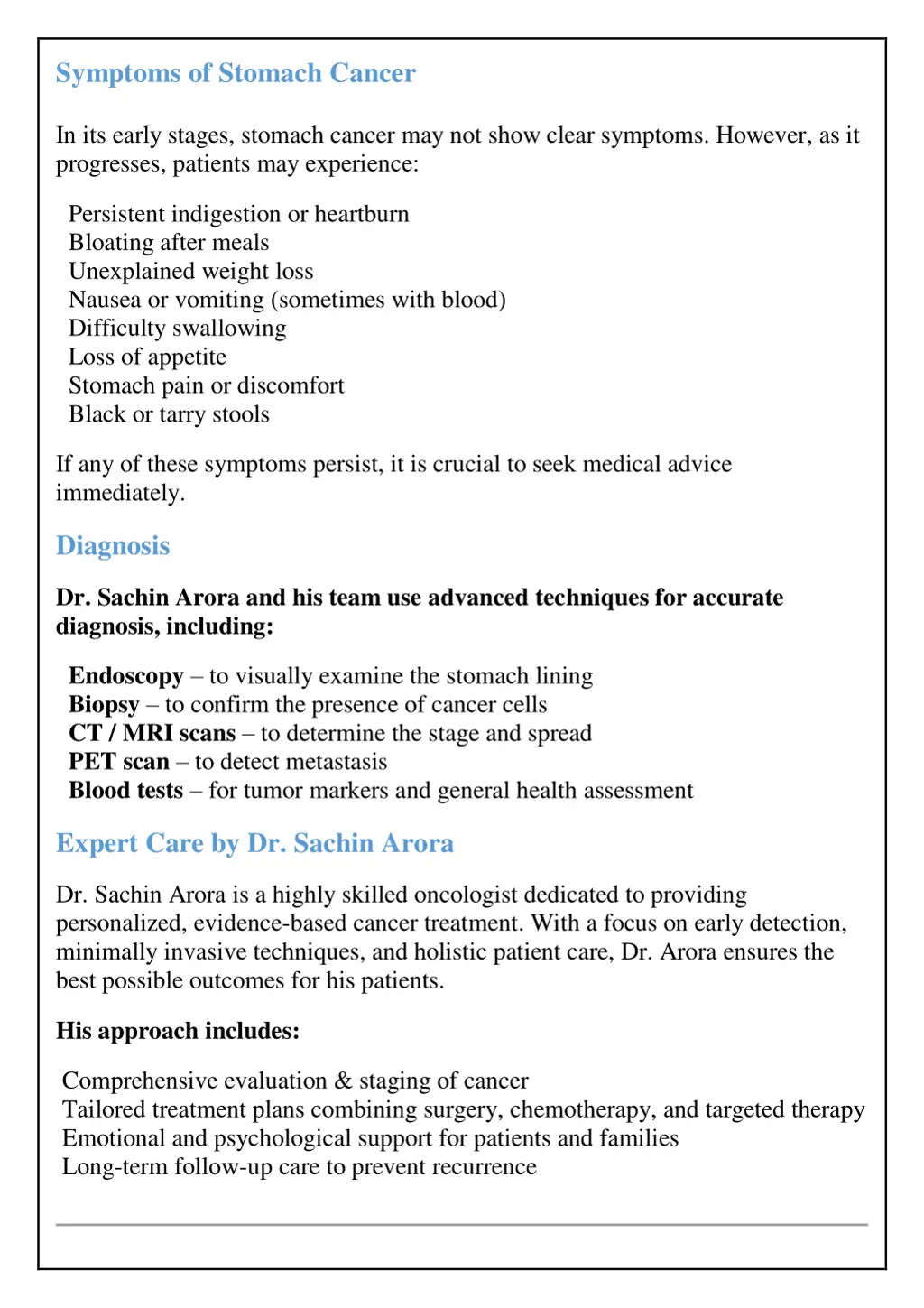 symptoms of stomach cancer in its early stages
