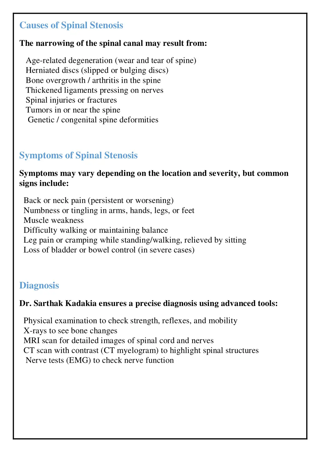 causes of spinal stenosis