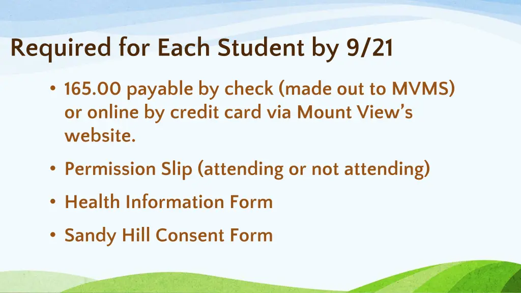 required for each student by 9 21