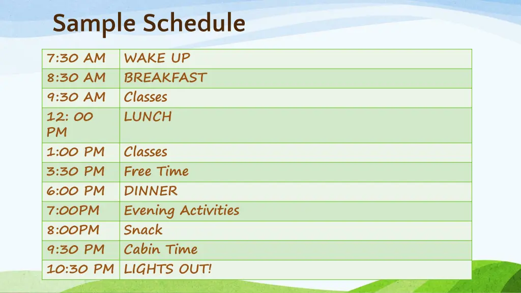 sample schedule