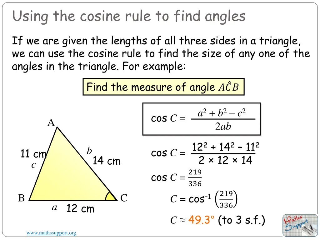 using the cosine rule to find angles 1
