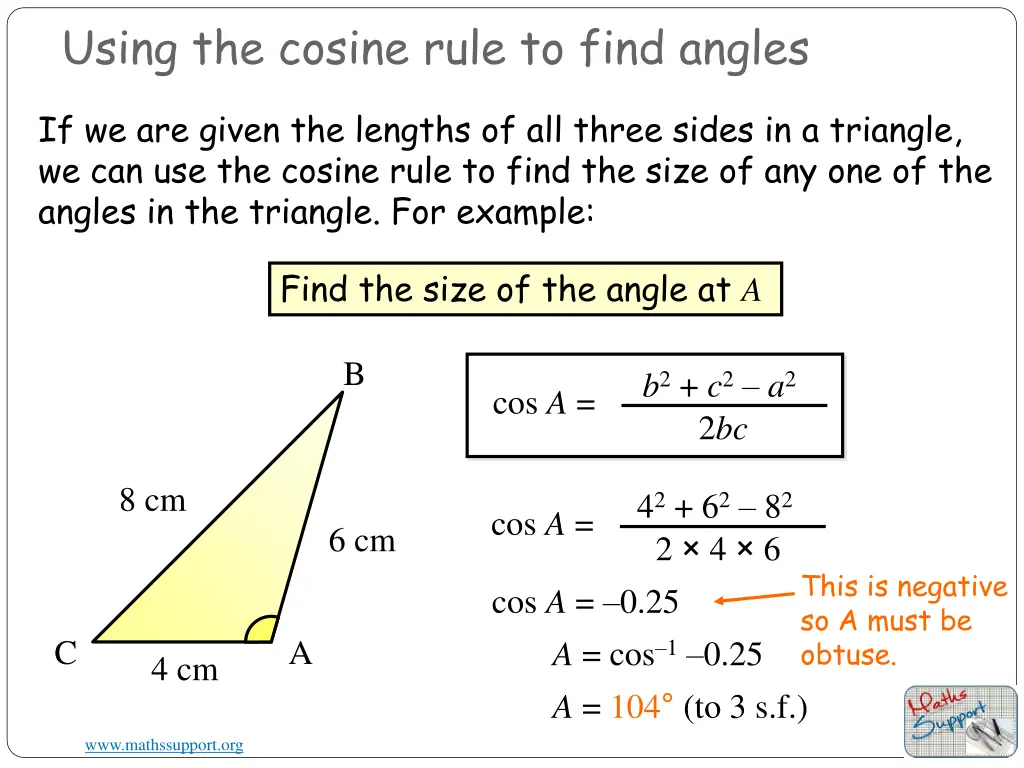 using the cosine rule to find angles