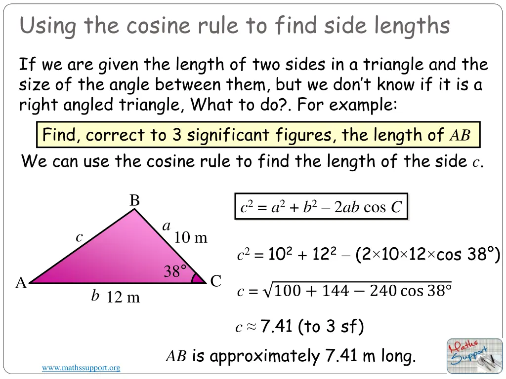 using the cosine rule to find side lengths 1