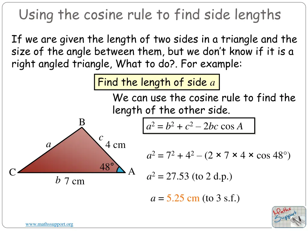 using the cosine rule to find side lengths