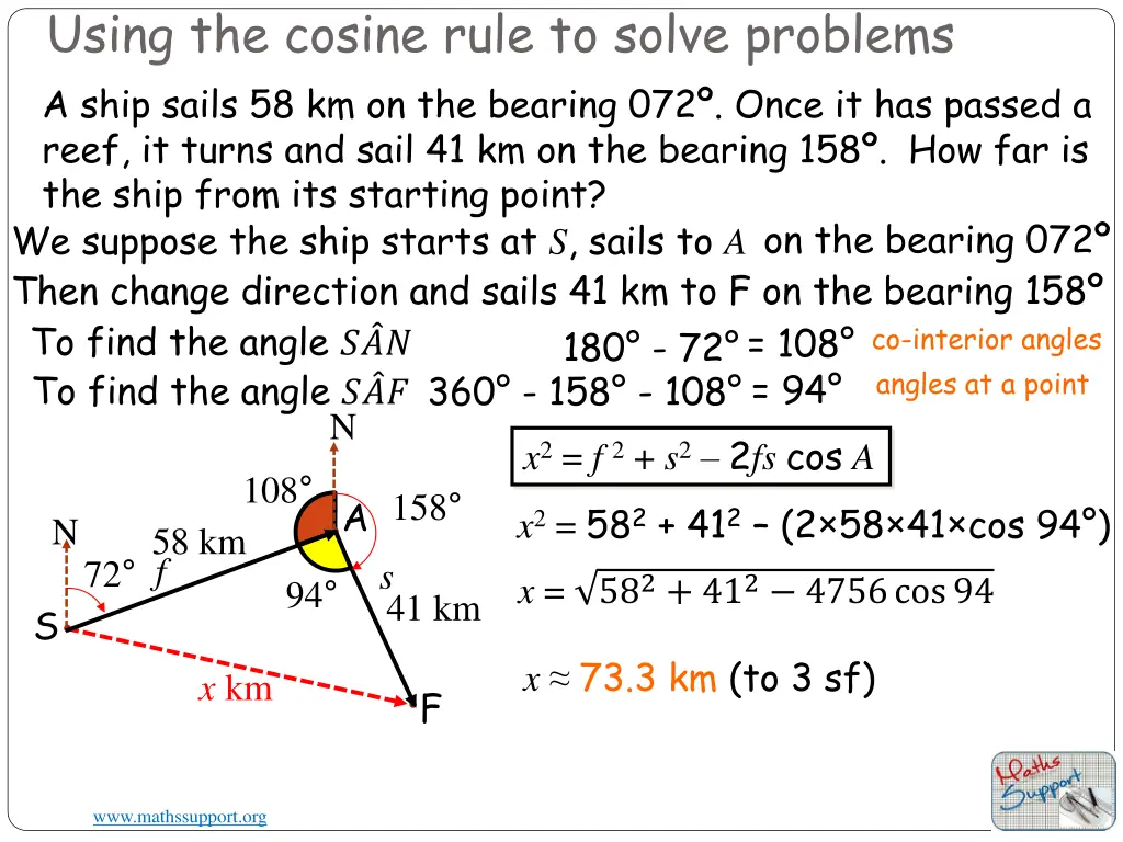 using the cosine rule to solve problems a ship