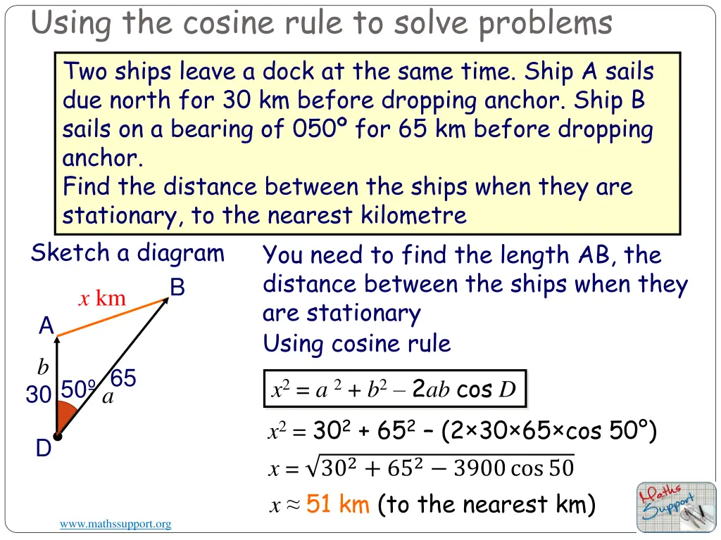 using the cosine rule to solve problems
