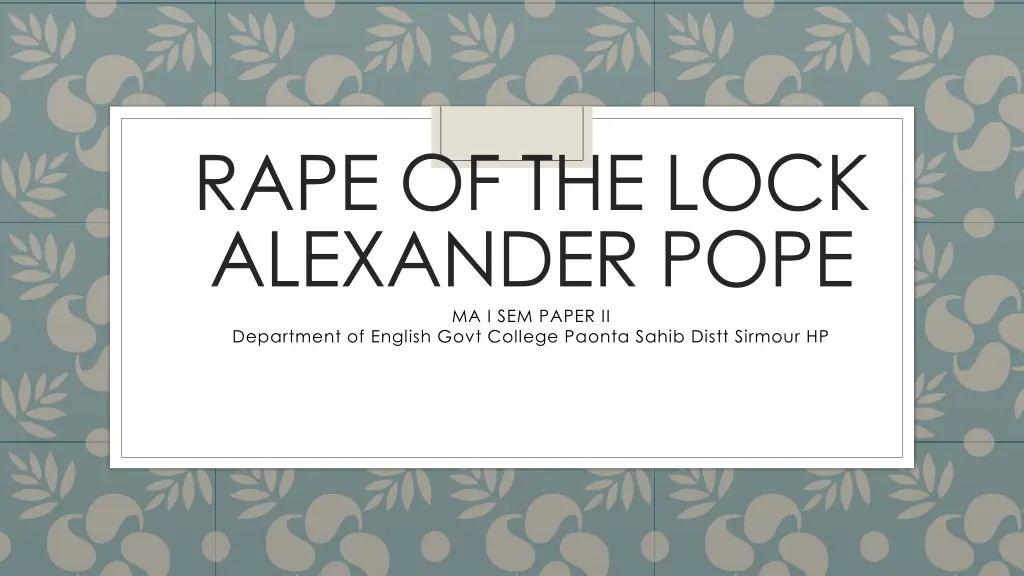 rape of the lock alexander pope ma i sem paper
