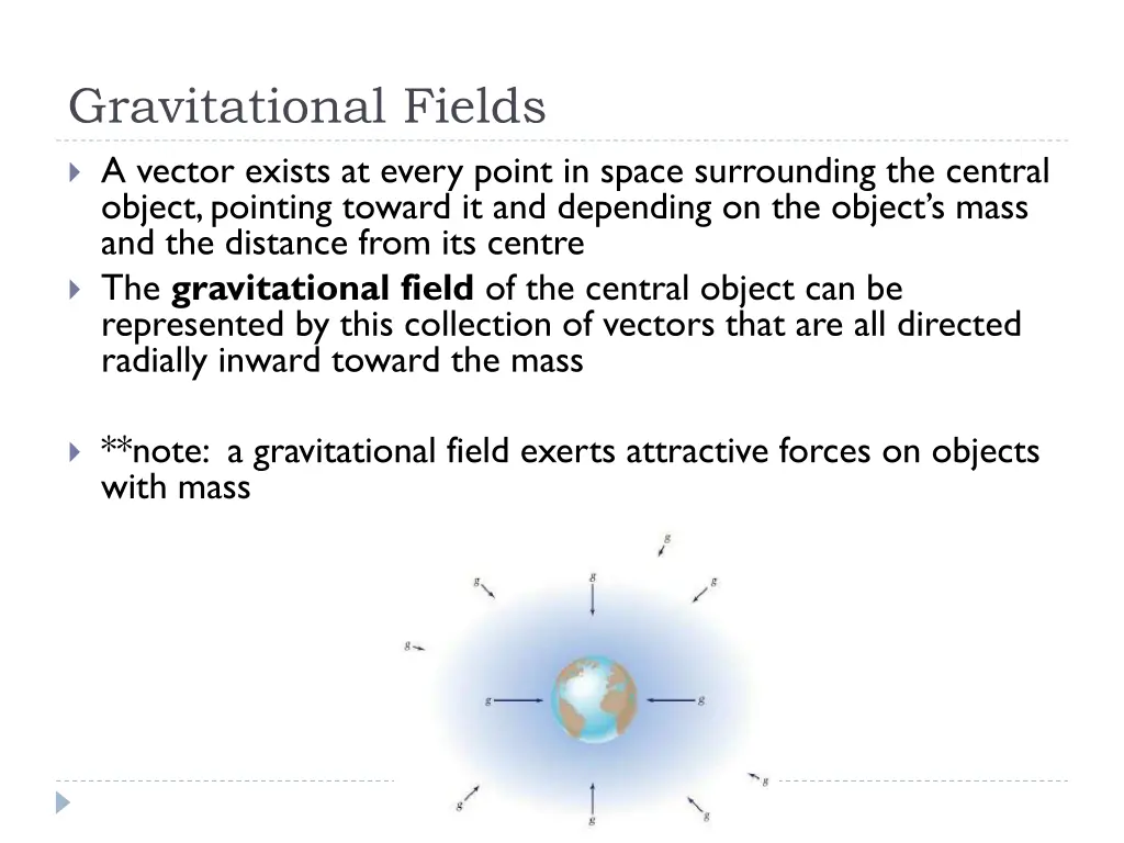 gravitational fields a vector exists at every