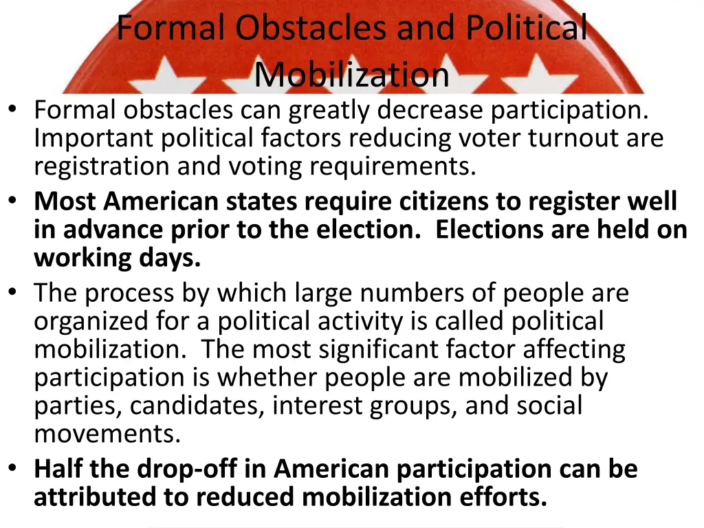 formal obstacles and political mobilization