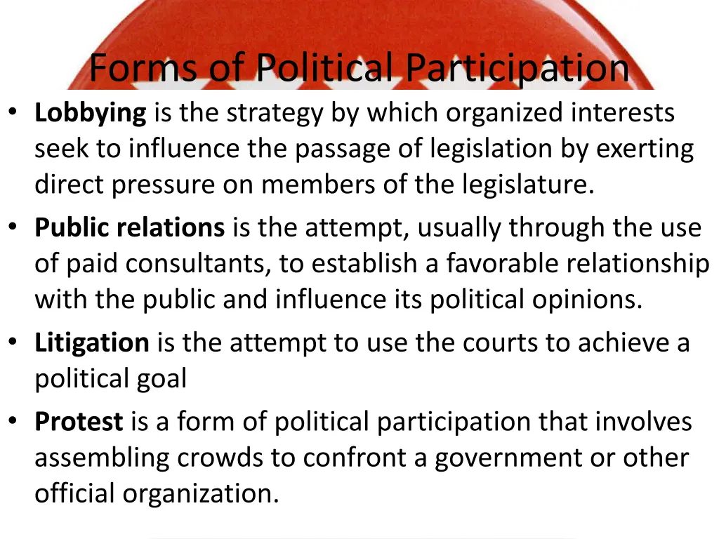 forms of political participation lobbying