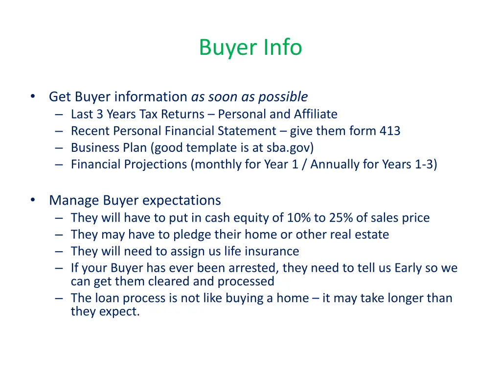 buyer info