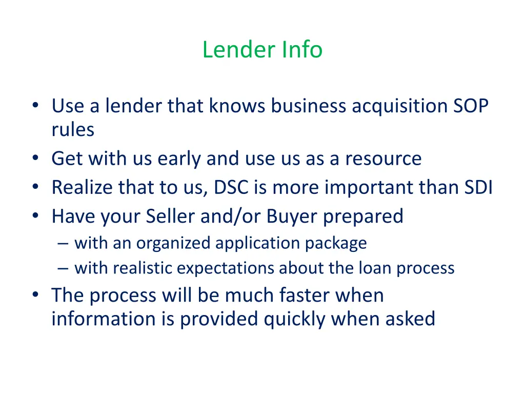 lender info