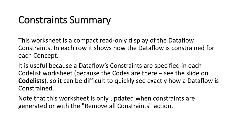constraints summary constraints summary
