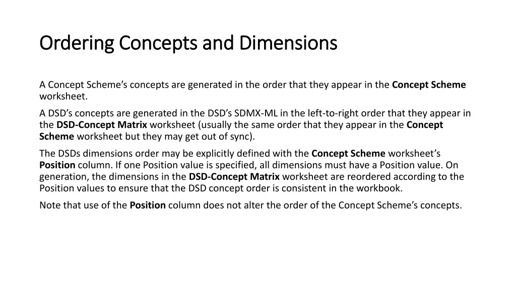 ordering concepts and dimensions ordering