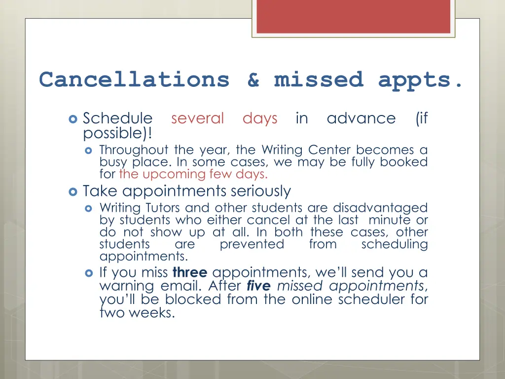cancellations missed appts