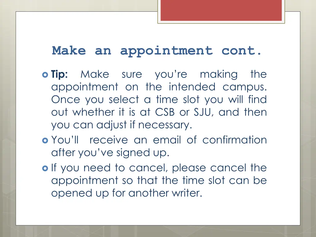 make an appointment cont