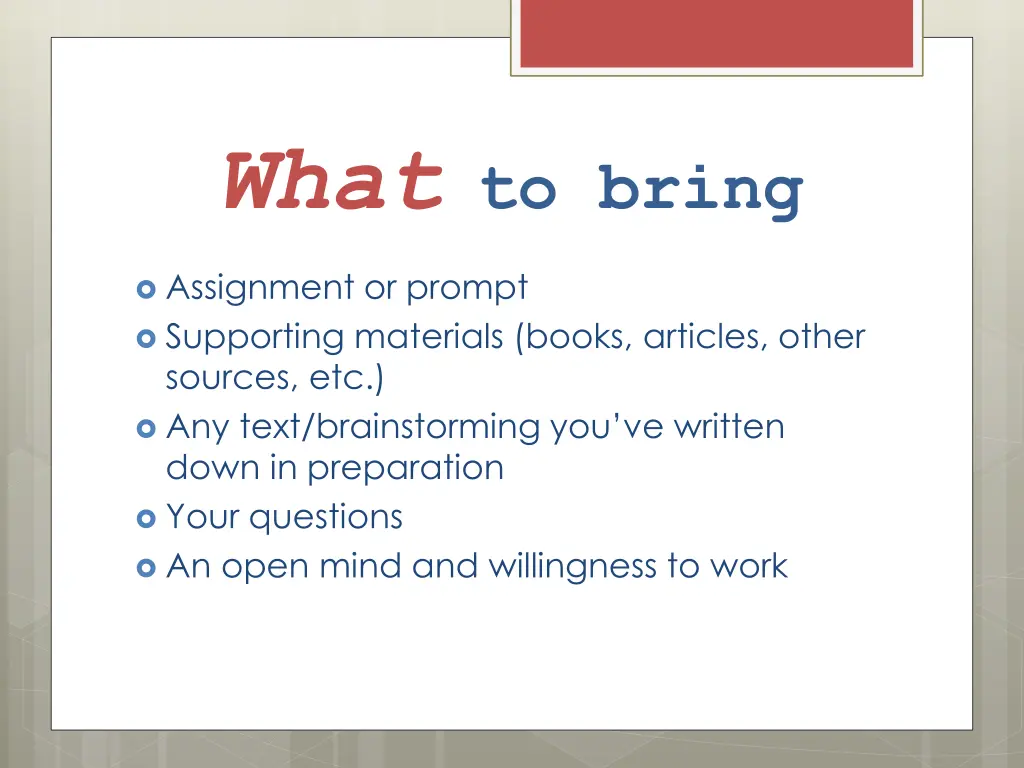 what to bring