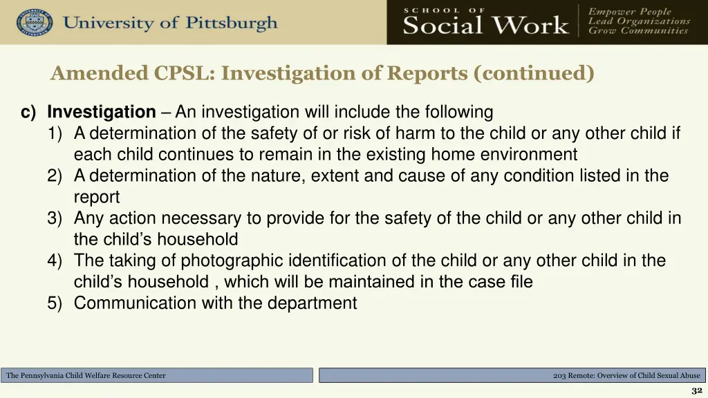 amended cpsl investigation of reports continued