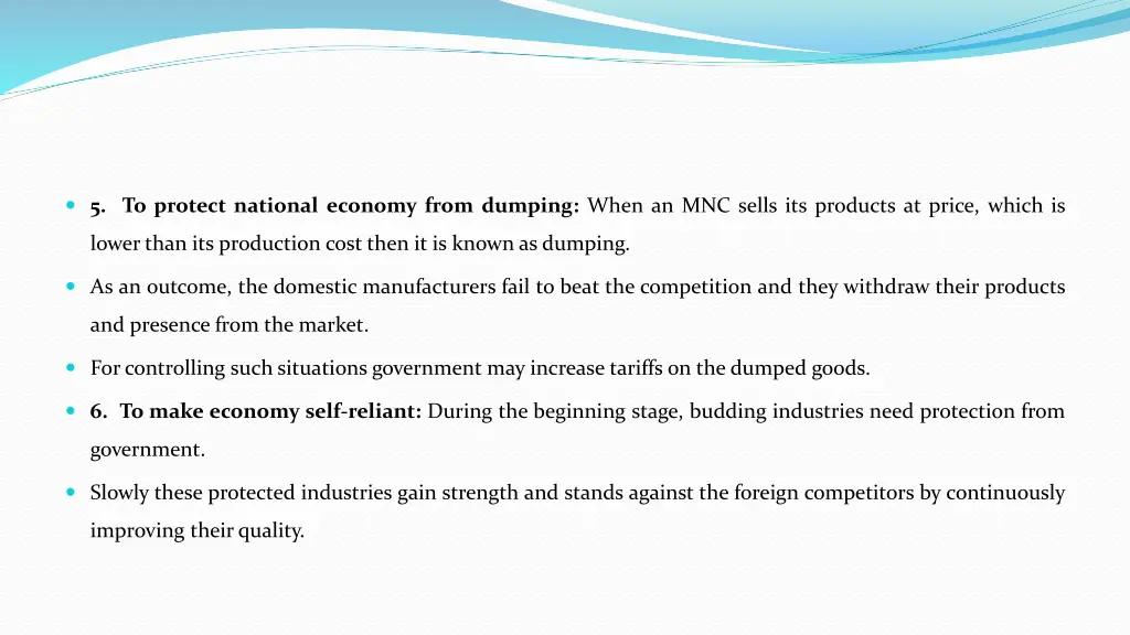 5 to protect national economy from dumping when