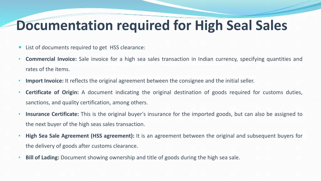 documentation required for high seal sales