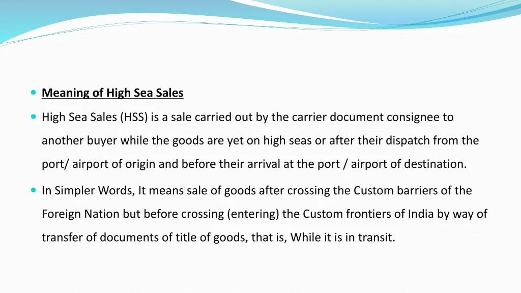 meaning of high sea sales