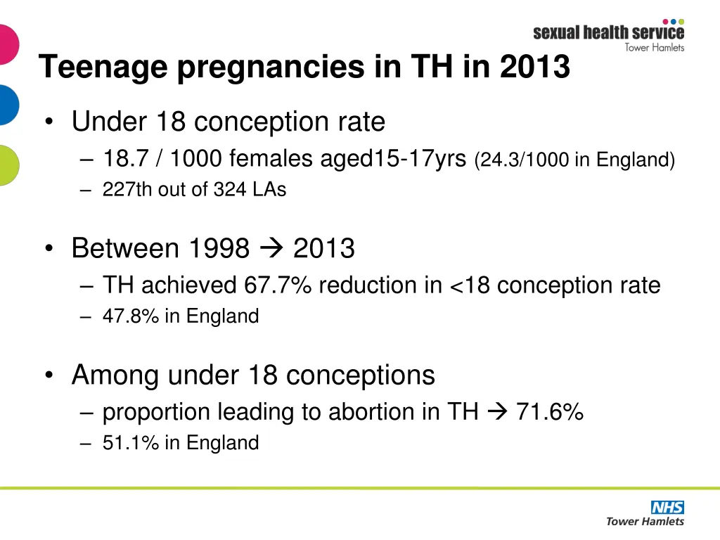 teenage pregnancies in th in 2013