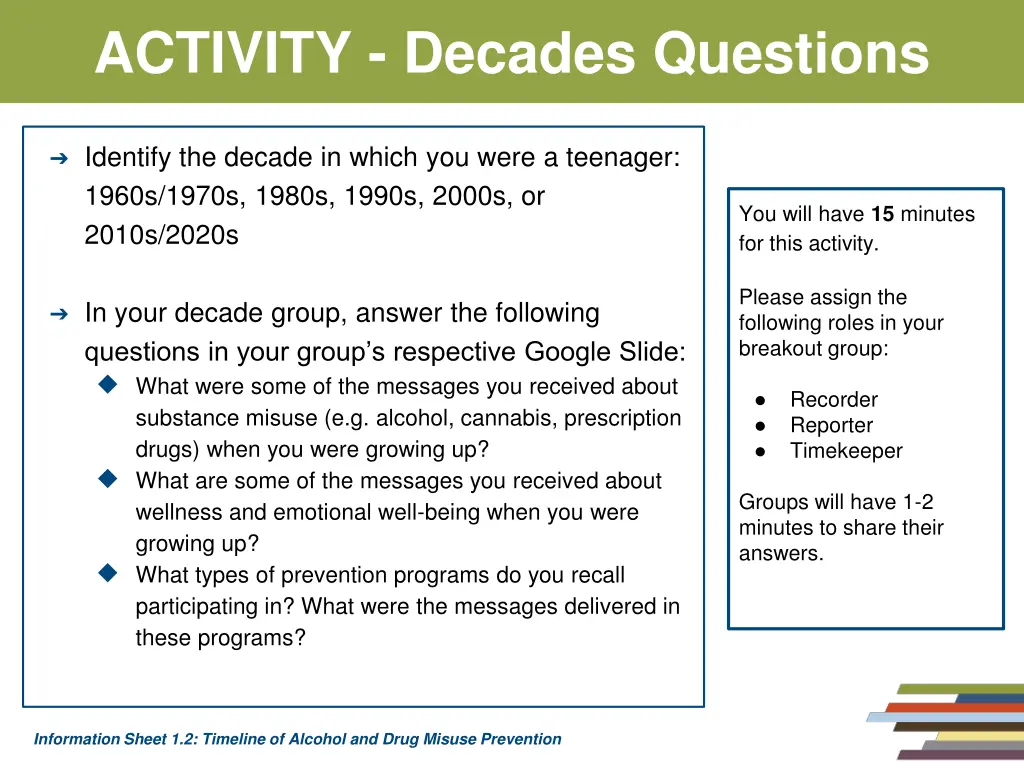 activity decades questions