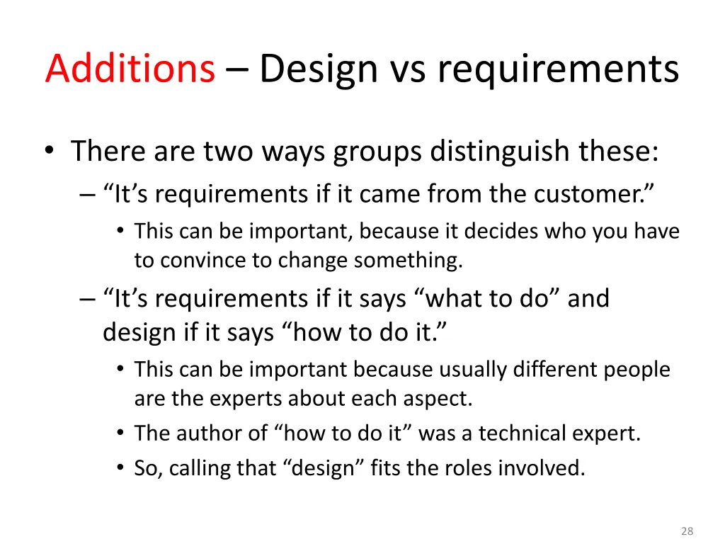 additions design vs requirements