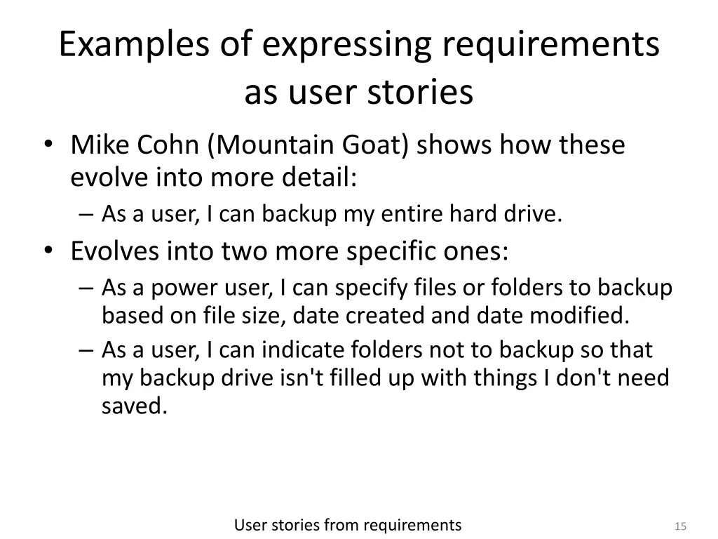 examples of expressing requirements as user