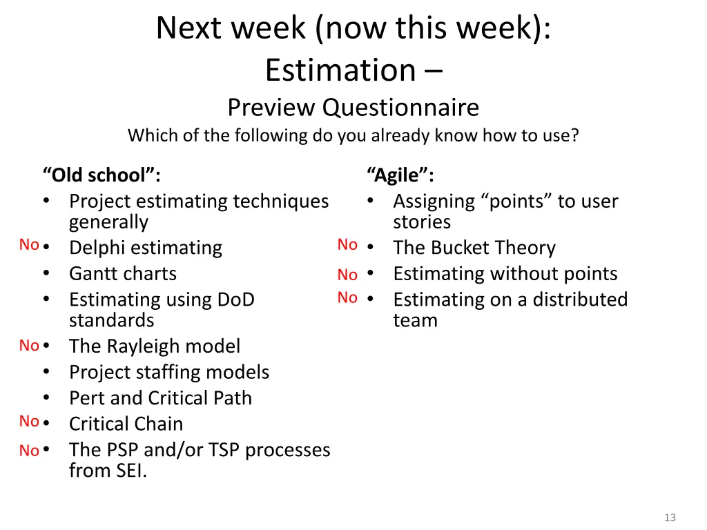 next week now this week estimation preview