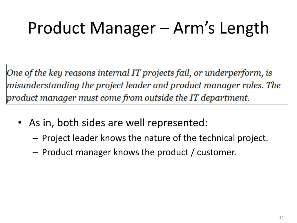 product manager arm s length