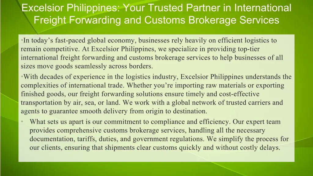 excelsior philippines your trusted partner