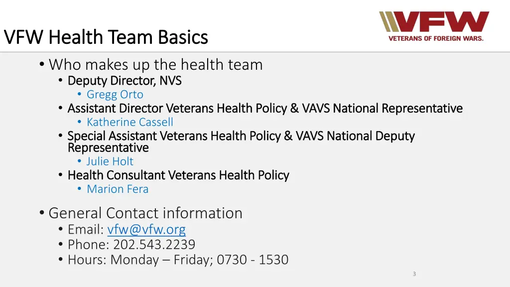vfw health team basics vfw health team basics
