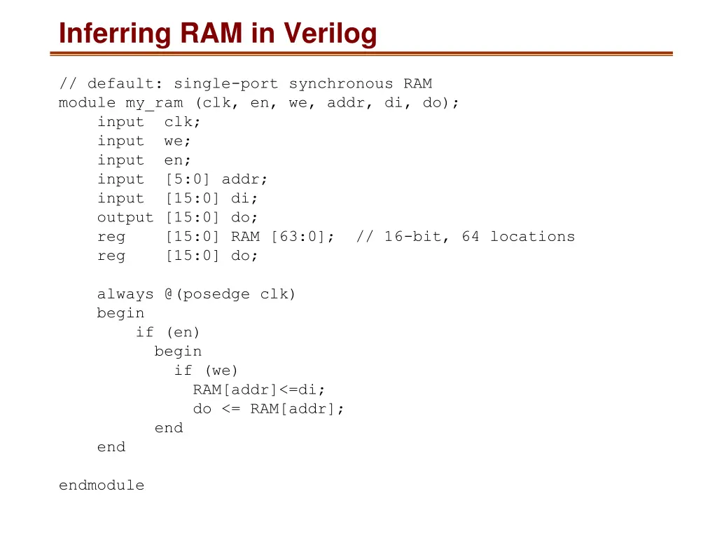 inferring ram in verilog