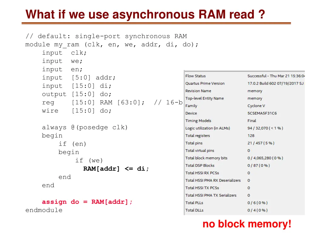 what if we use asynchronous ram read 1