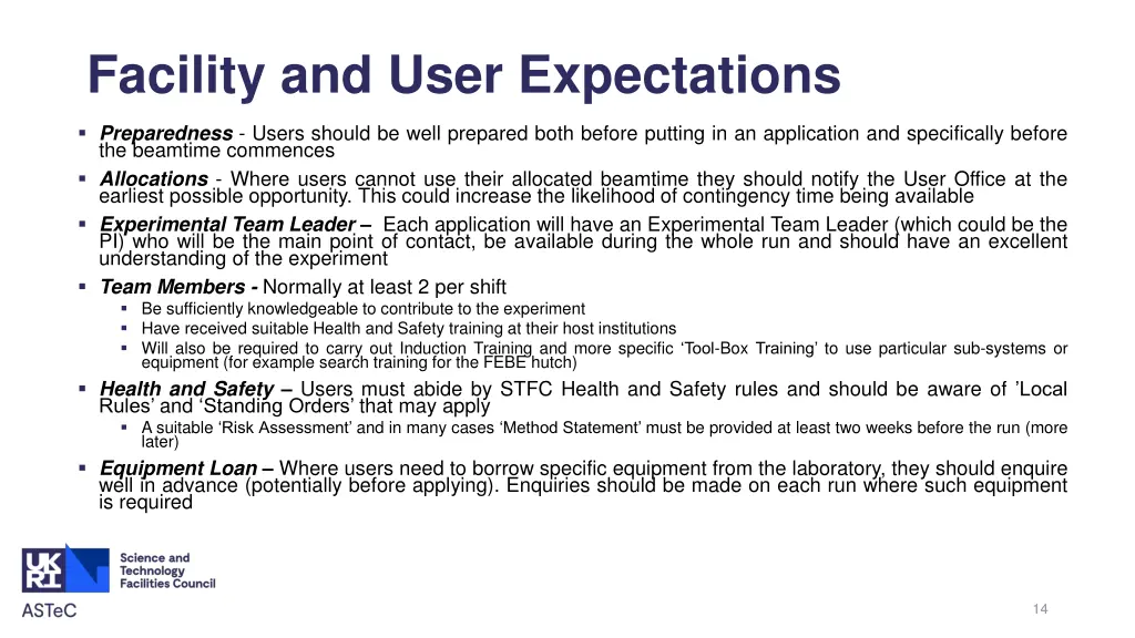 facility and user expectations