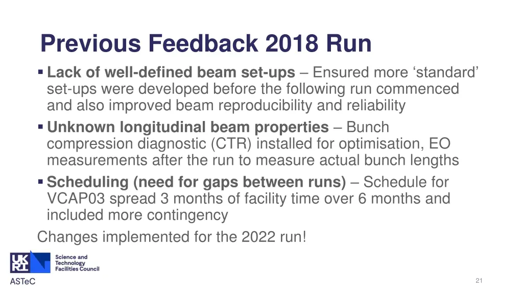 previous feedback 2018 run lack of well defined