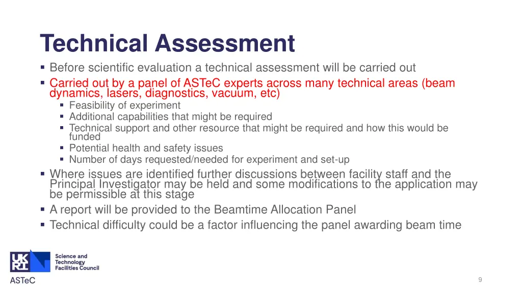 technical assessment before scientific evaluation