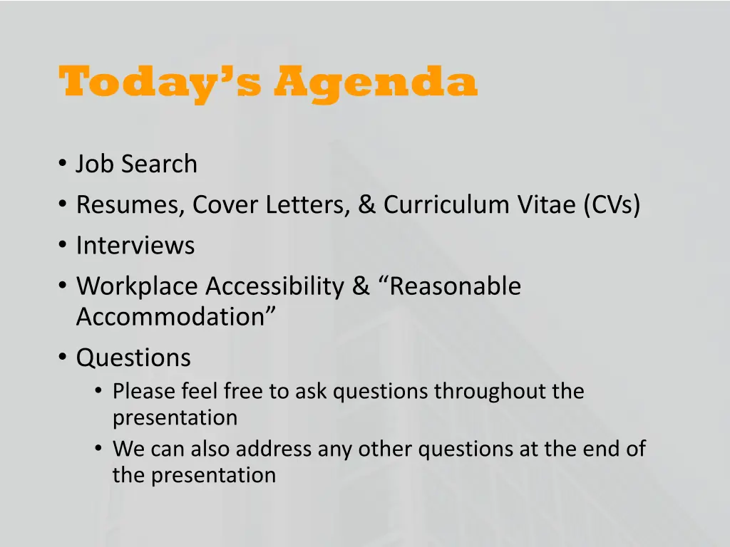 today s agenda