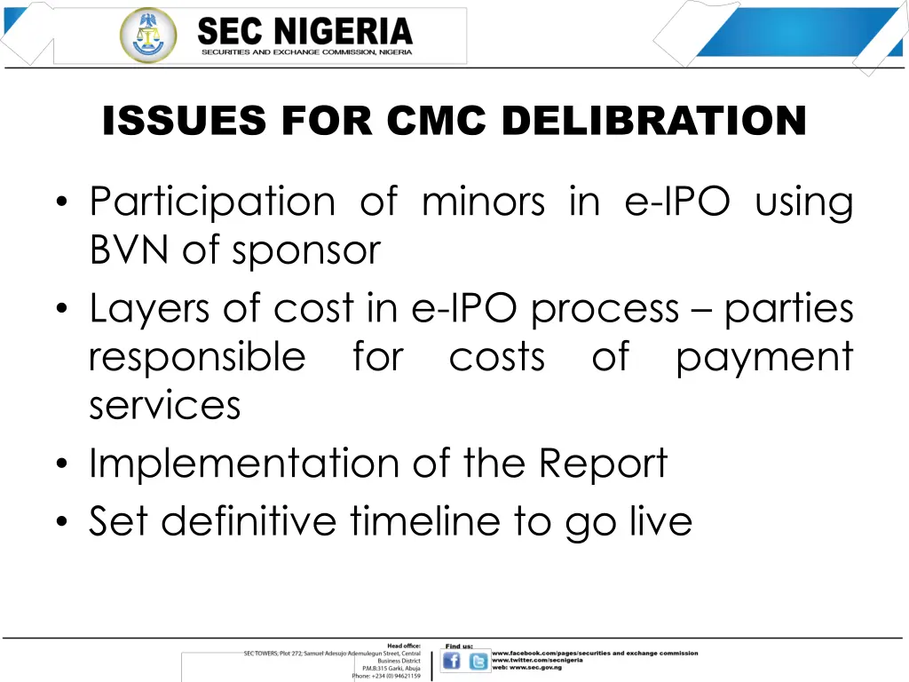 issues for cmc delibration