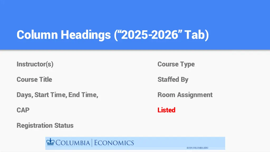 column headings 2025 2026 tab