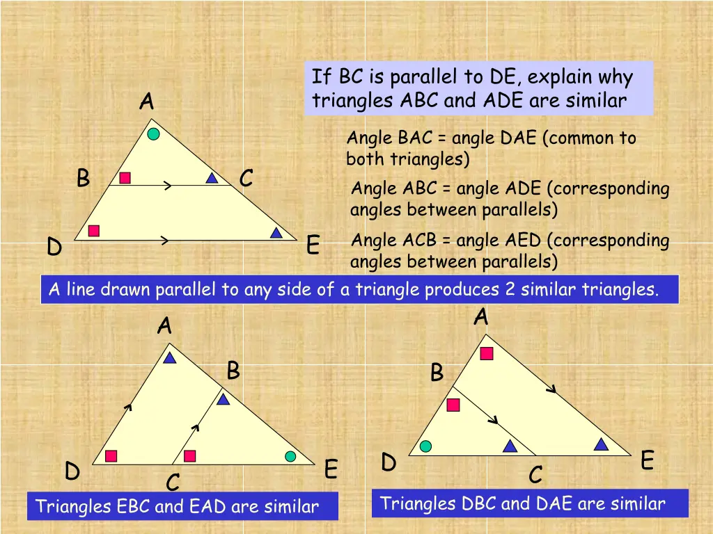 if bc is parallel to de explain why triangles