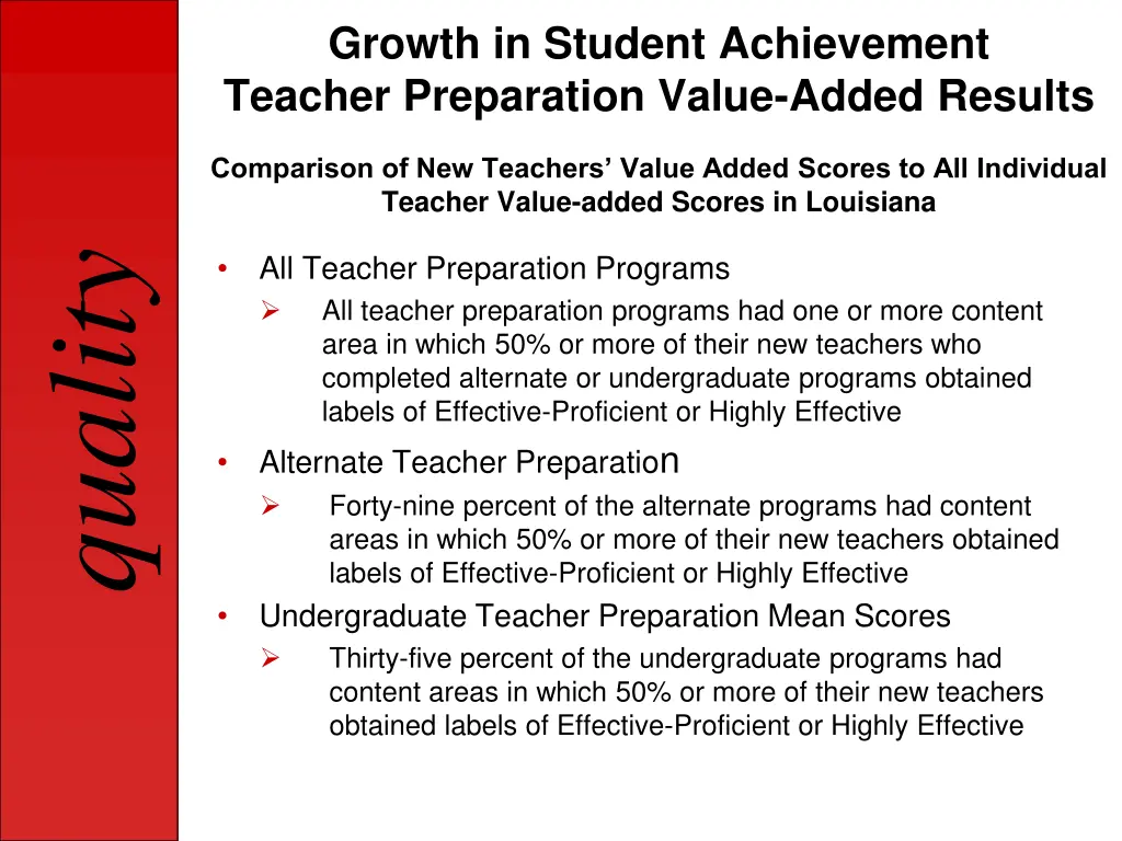 growth in student achievement teacher preparation